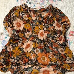NATURAL LIFE Floral Blouse - Orange and Brown